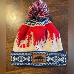 ♥️Cirque Unisex Blue & Res Aspen Colorado Beanie with Pom ♥️